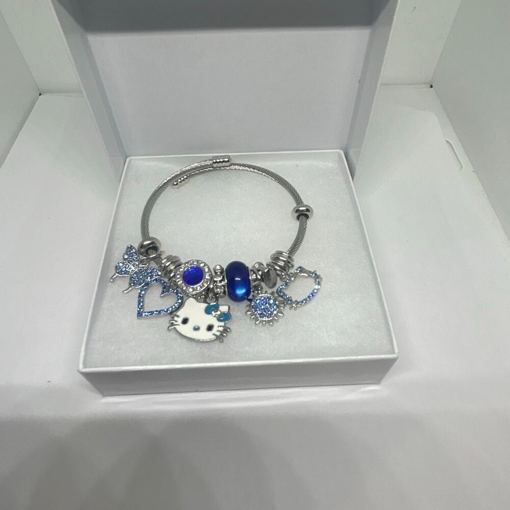 💙 Sanrio Hello Kitty Blue Charm Bracelet – Adjustable Cable Bangle